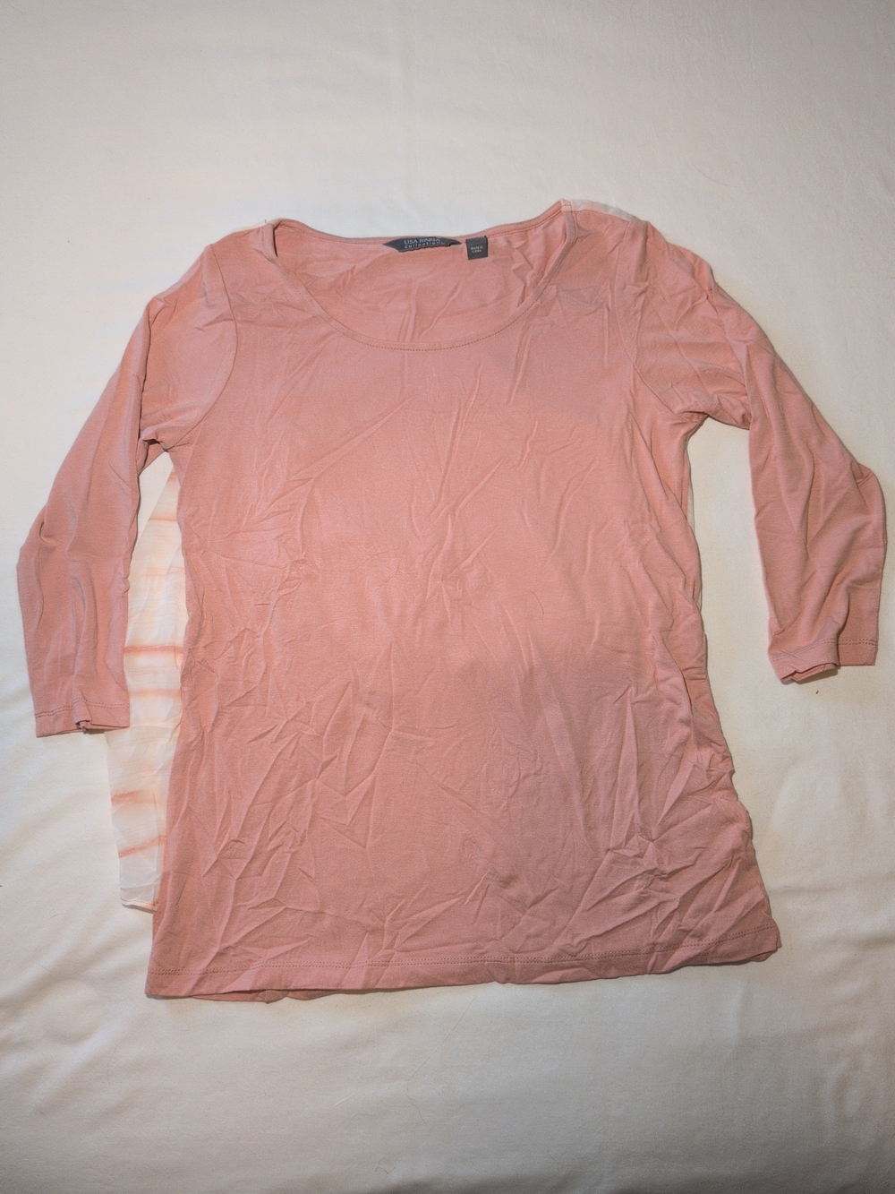 Lisa Rinna Collection Light Pink Scoop Neck 3/4 Long Sleeve Top Chiffon Back